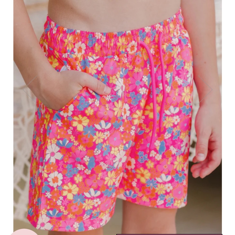 Krista Horton Pink Lily boys swim trunks